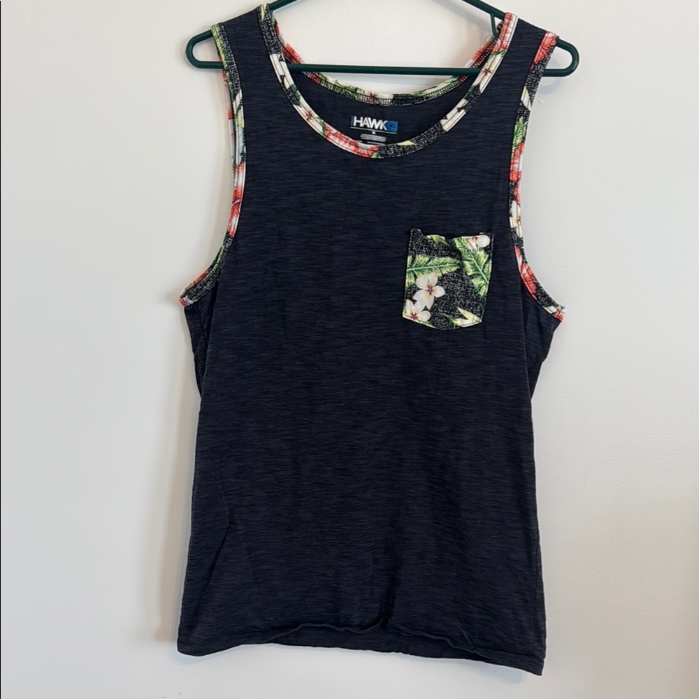 Tony Hawk Men’s Charcoal Tank Top with Floral Trim